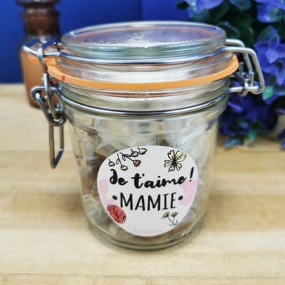 Bocal LE PARFAIT - "Je t'aime mamie" caramel et nougat - 150g (5 nougats - 10 caramels)