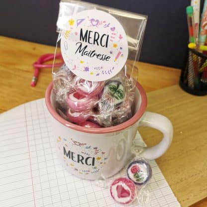 Mug "Merci" et ses bonbons rock x10 - Cadeau "Merci Maîtresse"