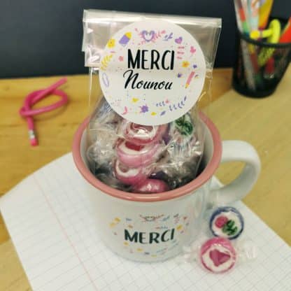 Mug "Merci" et ses bonbons rock x10 - Cadeau "Merci Nounou"