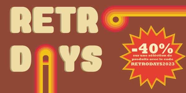 <p>Profitez de 40% de réduction sur les produits de la Sélection "retro days" produits rétro avec le code promo RETRODAYS2023. Jusqu'au 15 Mars 2023 seulement ! </p>