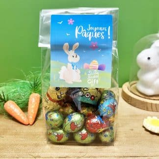 Sachet de chocolats de Pâques - 3 lapins en chocolats avec des oeufs pralinés x20