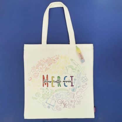 Tote bag "Merci pour cette année" - Collection arc-en-ciel - Cadeau fin d'année scolaire