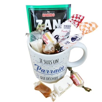 MUG "Je suis un parrain qui déchire" bonbons rétro 60 - Cadeau Parrain