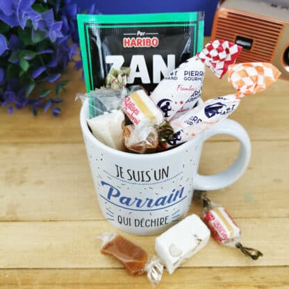 MUG "Je suis un parrain qui déchire" bonbons rétro 60 - Cadeau Parrain