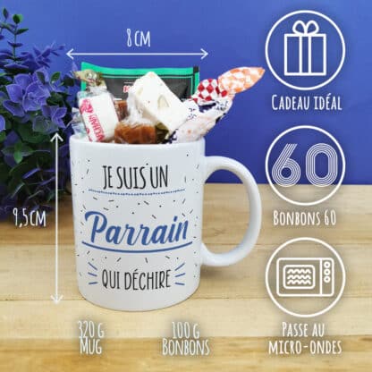 MUG "Je suis un parrain qui déchire" bonbons rétro 60 - Cadeau Parrain