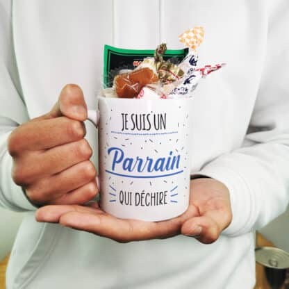 MUG "Je suis un parrain qui déchire" bonbons rétro 60 - Cadeau Parrain