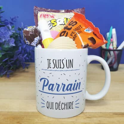 MUG "Je suis un parrain qui déchire" bonbons rétro 60 - Cadeau Parrain