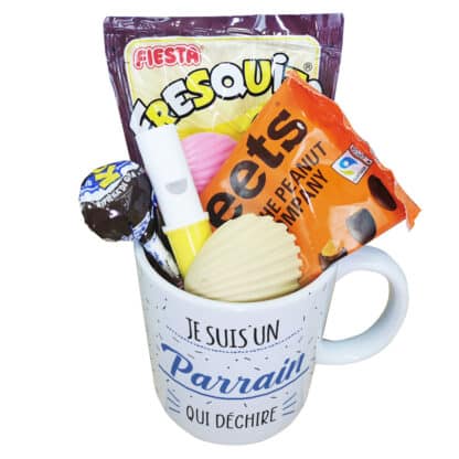 MUG "Je suis un parrain qui déchire" bonbons rétro 60 - Cadeau Parrain