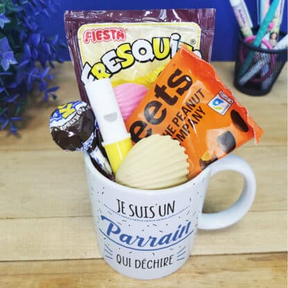 MUG "Je suis un parrain qui déchire" bonbons rétro 60 - Cadeau Parrain