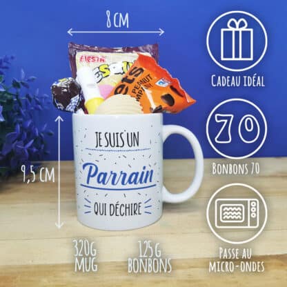 MUG "Je suis un parrain qui déchire" bonbons rétro 60 - Cadeau Parrain