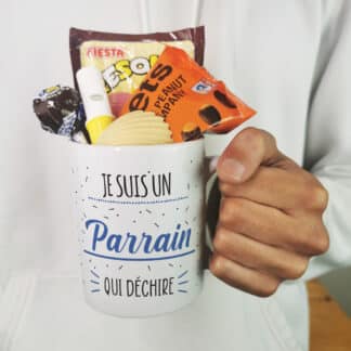 MUG "Je suis un parrain qui déchire" bonbons rétro 60 - Cadeau Parrain