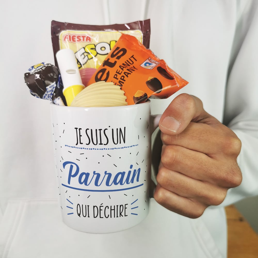 MUG Je suis un parrain qui déchire  bonbons rétro 70 - Cadeau Parrain