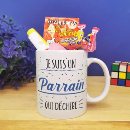 MUG "Je suis un parrain qui déchire" bonbons rétro 60 - Cadeau Parrain