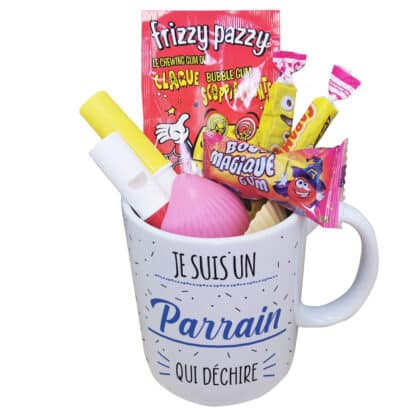 MUG "Je suis un parrain qui déchire" bonbons rétro 60 - Cadeau Parrain