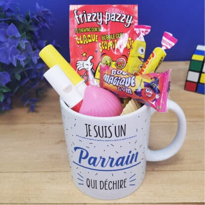 MUG "Je suis un parrain qui déchire" bonbons rétro 60 - Cadeau Parrain