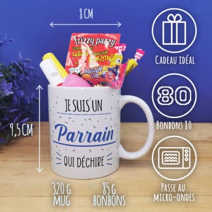 MUG "Je suis un parrain qui déchire" bonbons rétro 60 - Cadeau Parrain