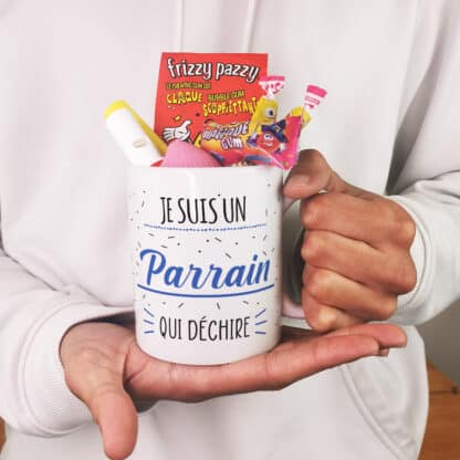 MUG "Je suis un parrain qui déchire" bonbons rétro 60 - Cadeau Parrain