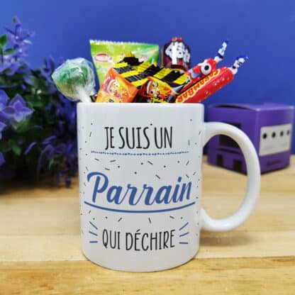 MUG "Je suis un parrain qui déchire" bonbons rétro 60 - Cadeau Parrain