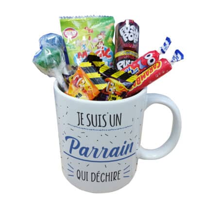 MUG "Je suis un parrain qui déchire" bonbons rétro 60 - Cadeau Parrain