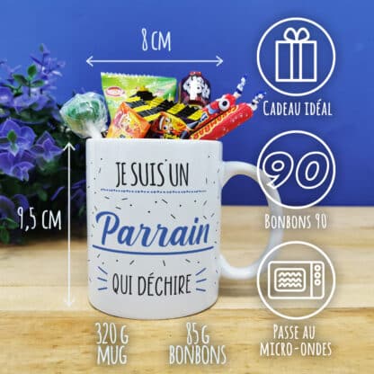 MUG "Je suis un parrain qui déchire" bonbons rétro 60 - Cadeau Parrain