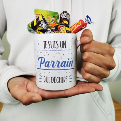 MUG "Je suis un parrain qui déchire" bonbons rétro 60 - Cadeau Parrain