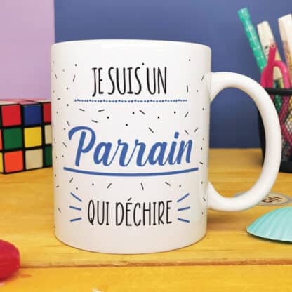 MUG "Je suis un parrain qui déchire" bonbons rétro 60 - Cadeau Parrain