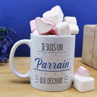 MUG "Je suis un parrain qui déchire" bonbons rétro 90 - Cadeau Parrain