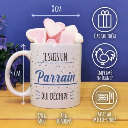 MUG "Je suis un parrain qui déchire" bonbons rétro 90 - Cadeau Parrain