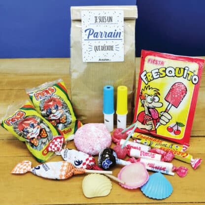 Sachet Bonbon des années 70  "Je suis un parrain qui déchire" - Cadeau Parrain