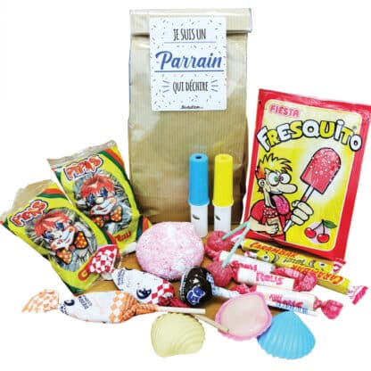 Sachet Bonbon des années 70  "Je suis un parrain qui déchire" - Cadeau Parrain