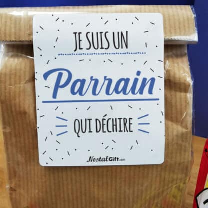 Sachet Bonbon des années 70  "Je suis un parrain qui déchire" - Cadeau Parrain