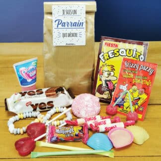 Sachet Bonbon des années 70  "Je suis un parrain qui déchire" - Cadeau Parrain