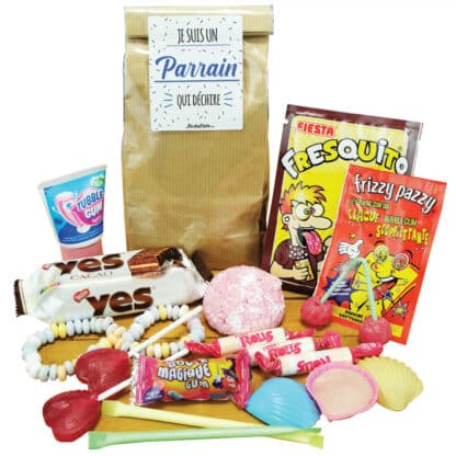 Sachet Bonbon des années 70  "Je suis un parrain qui déchire" - Cadeau Parrain