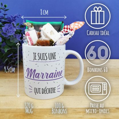 MUG "Je suis une marraine qui déchire" bonbons rétro 80 - Cadeau Marraine