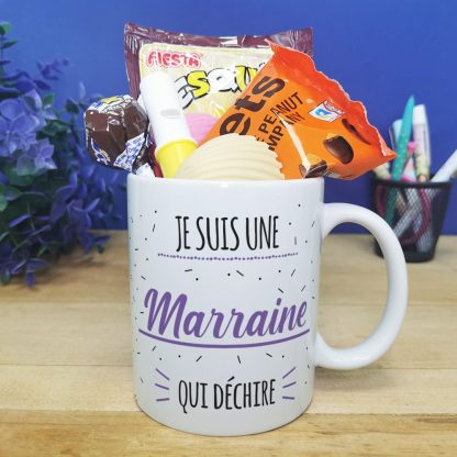 MUG "Je suis une marraine qui déchire" bonbons rétro 80 - Cadeau Marraine