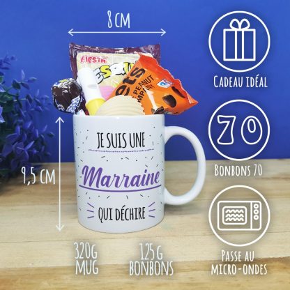 MUG "Je suis une marraine qui déchire" bonbons rétro 80 - Cadeau Marraine