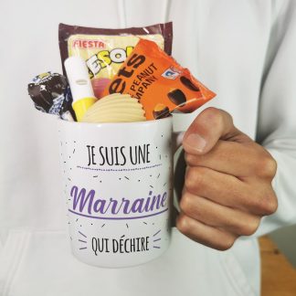 MUG "Je suis une marraine qui déchire" bonbons rétro 80 - Cadeau Marraine