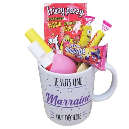 MUG "Je suis une marraine qui déchire" bonbons rétro 80 - Cadeau Marraine