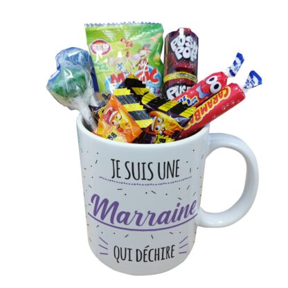 MUG "Je suis une marraine qui déchire" bonbons rétro 80 - Cadeau Marraine