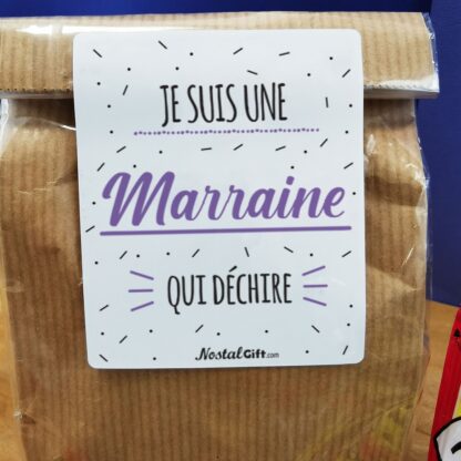 Sachet Bonbon des années 70  "Je suis une marraine qui déchire" - Cadeau Marraine