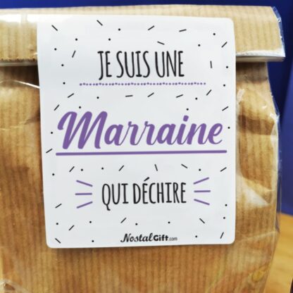 Sachet Bonbon des années 70  "Je suis une marraine qui déchire" - Cadeau Marraine