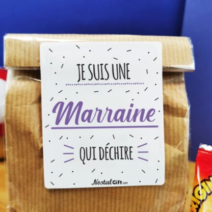 Sachet Bonbon des années 70  "Je suis une marraine qui déchire" - Cadeau Marraine