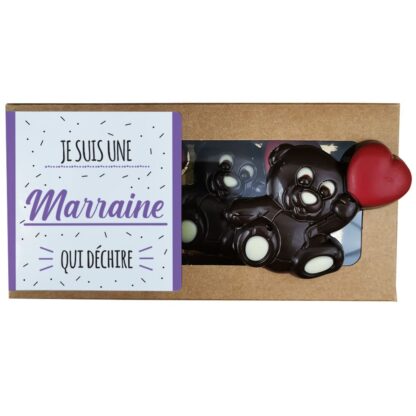 Oursons "Je suis une marraine qui déchire" au chocolat noir x3