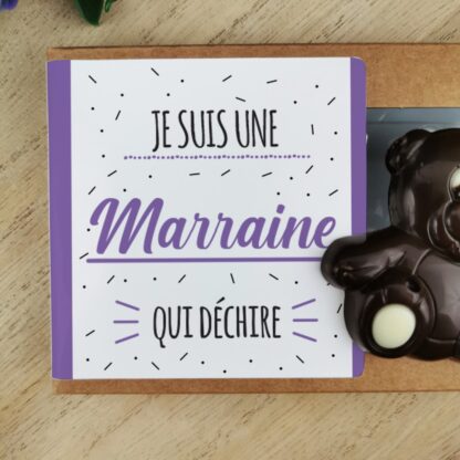 Oursons "Je suis une marraine qui déchire" au chocolat noir x3