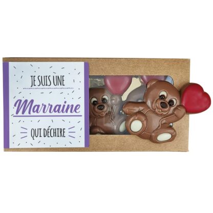 Oursons "Je suis une marraine qui déchire" au chocolat noir x3