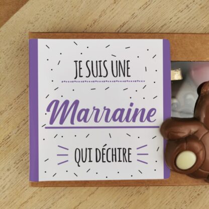 Oursons "Je suis une marraine qui déchire" au chocolat noir x3