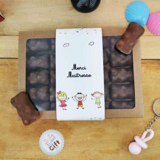 Boîte d'oursons en guimauve au chocolat au lait x20 "Merci maîtresse" - Collection dessin d'enfants