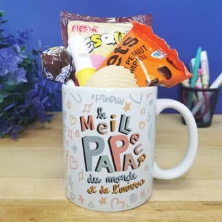 MUG "Le meilleur papa du monde et de l'univers" bonbons rétro 70 - Cadeau Papa