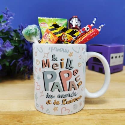 MUG "Le meilleur papa du monde et de l'univers" bonbons rétro 90 - Cadeau Papa