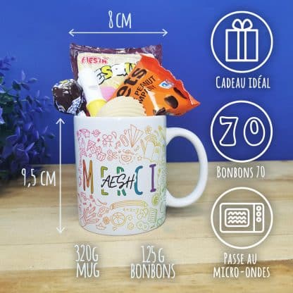 Mug "Merci AESH" bonbons rétro 70 - Collection arc-en-ciel